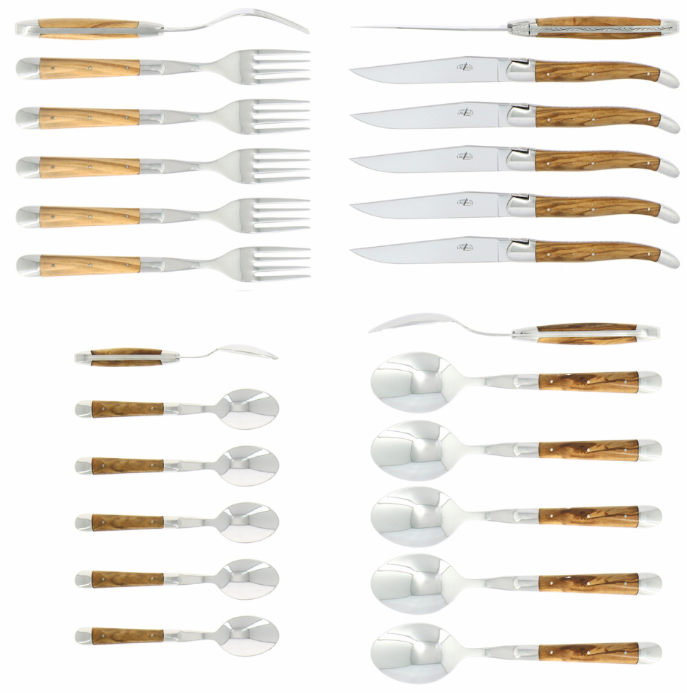 Service de couverts 05, manches en bois d\'olivier, polis, Tradition - Forge de Laguiole dans le groupe Arts de la table / Couverts / Couverts l\'adresse The Kitchen Lab (1446-32866)