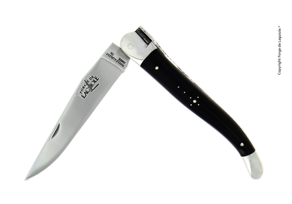 Couteau pliant, 12 cm, manche en corne noire, poli, Tradition - Forge de Laguiole dans le groupe Arts de la table / Couverts / Couteaux l\'adresse The Kitchen Lab (1446-32869)