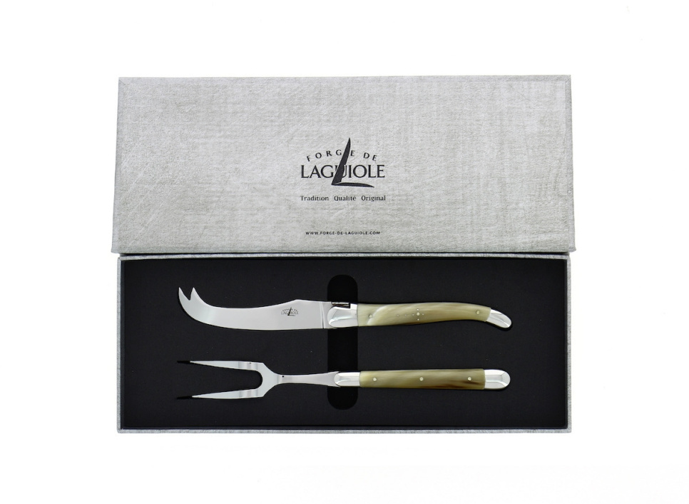 Service à fromage, manche en corne brillante, poli, Tradition - Forge de Laguiole