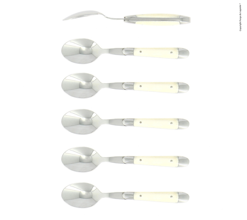 Six cuillères à dessert, manche en os, poli, Tradition - Forge de Laguiole dans le groupe Arts de la table / Couverts / Cuillères l\'adresse The Kitchen Lab (1446-32901)