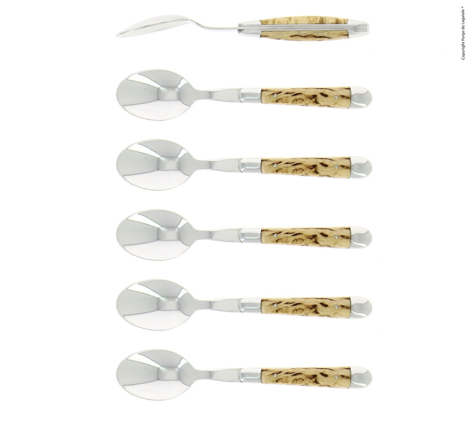Six cuillères à dessert, manche en bouleau, poli, Tradition - Forge de Laguiole dans le groupe Arts de la table / Couverts / Cuillères l\'adresse The Kitchen Lab (1446-32902)
