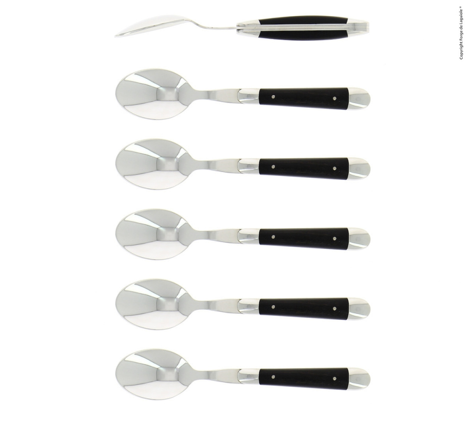 Six cuillères à dessert, manches en ébène, polies, Tradition - Forge de Laguiole dans le groupe Arts de la table / Couverts / Cuillères l\'adresse The Kitchen Lab (1446-32903)
