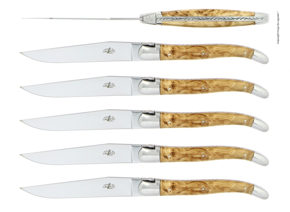 Six couteaux, manche en bouleau, poli, Tradition - Forge de Laguiole dans le groupe Arts de la table / Couverts / Couteaux l\'adresse The Kitchen Lab (1446-32910)