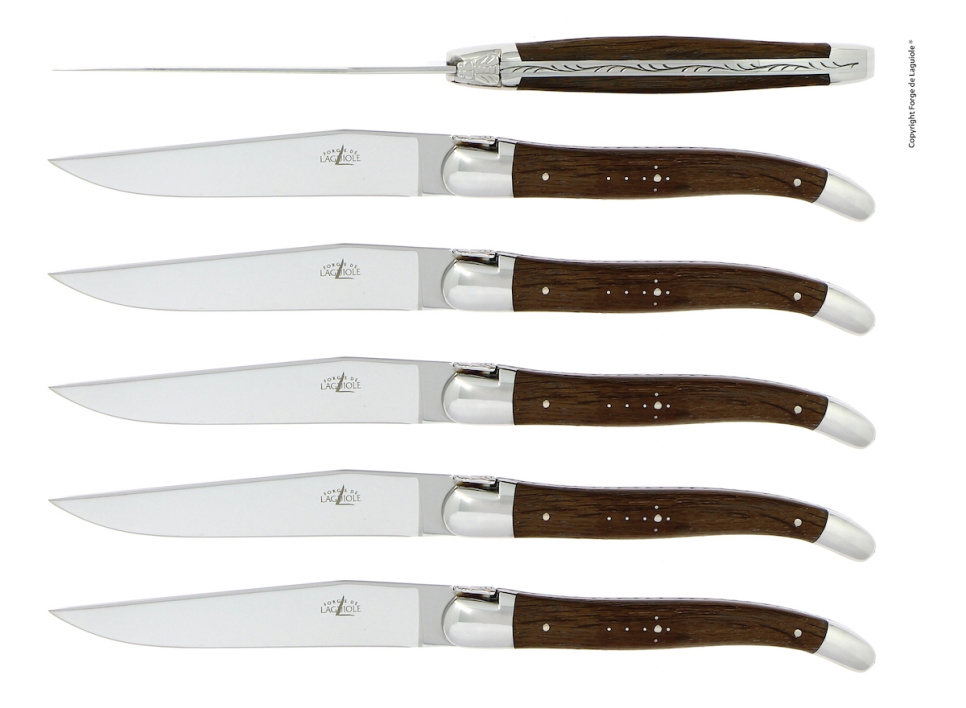 Six couteaux, manche en chêne pétrifié, poli, Tradition - Forge de Laguiole dans le groupe Arts de la table / Couverts / Couteaux l\'adresse The Kitchen Lab (1446-32912)