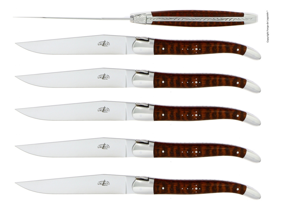 Six couteaux, manche en bois de serpent, poli, Tradition - Forge de Laguiole dans le groupe Arts de la table / Couverts / Couteaux l\'adresse The Kitchen Lab (1446-32917)