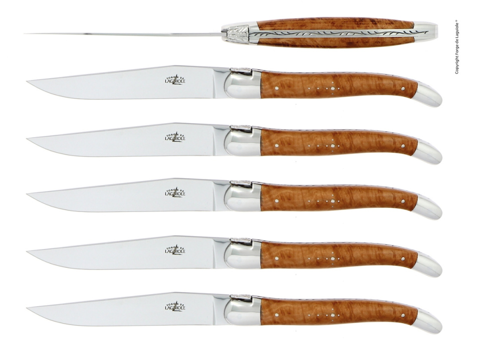 Six couteaux, Manche en bois de lion, poli, Tradition - Forge de Laguiole dans le groupe Arts de la table / Couverts / Couteaux l\'adresse The Kitchen Lab (1446-32919)