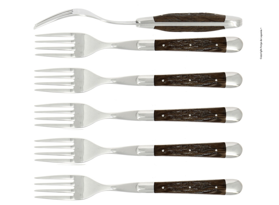 Six fourchettes, manche en écorce de chêne pétrifié, poli, Tradition - Forge de Laguiole dans le groupe Arts de la table / Couverts / Fourchettes l\'adresse The Kitchen Lab (1446-32922)
