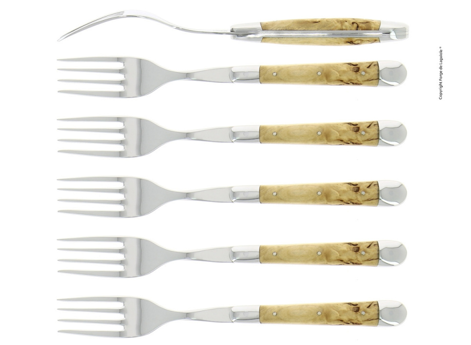Six fourchettes, manche en bouleau, poli, Tradition - Forge de Laguiole dans le groupe Arts de la table / Couverts / Fourchettes l\'adresse The Kitchen Lab (1446-32923)