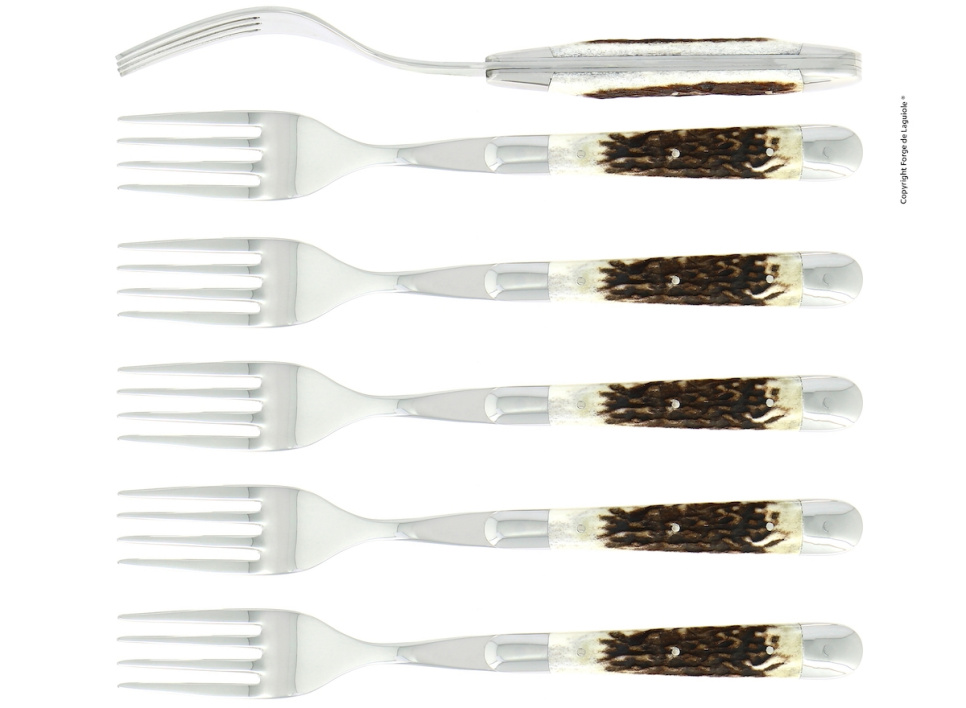 Six fourchettes, manches en bois de cerf, polis, Tradition - Forge de Laguiole dans le groupe Arts de la table / Couverts / Fourchettes l\'adresse The Kitchen Lab (1446-32926)