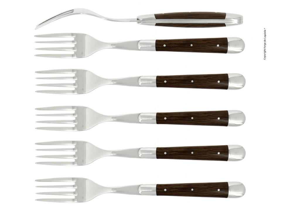 Six fourchettes, manche en chêne pétrifié, poli, Tradition - Forge de Laguiole dans le groupe Arts de la table / Couverts / Fourchettes l\'adresse The Kitchen Lab (1446-32927)