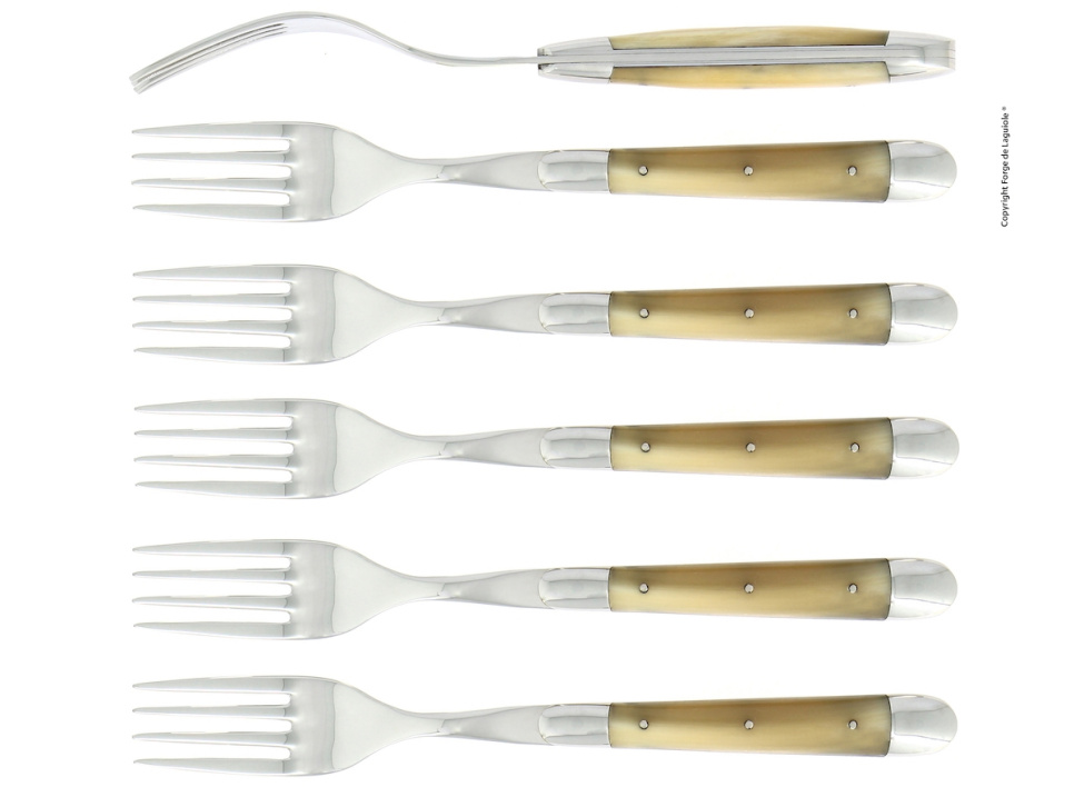 Six fourchettes, manche en corne légère, poli, Tradition - Forge de Laguiole dans le groupe Arts de la table / Couverts / Fourchettes l\'adresse The Kitchen Lab (1446-32928)