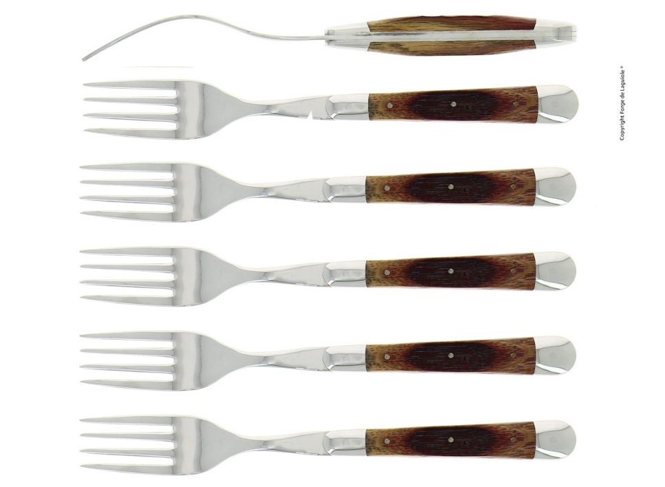 Six fourchettes, manches en bois de chêne, polis, Tradition - Forge de Laguiole dans le groupe Arts de la table / Couverts / Fourchettes l\'adresse The Kitchen Lab (1446-32933)