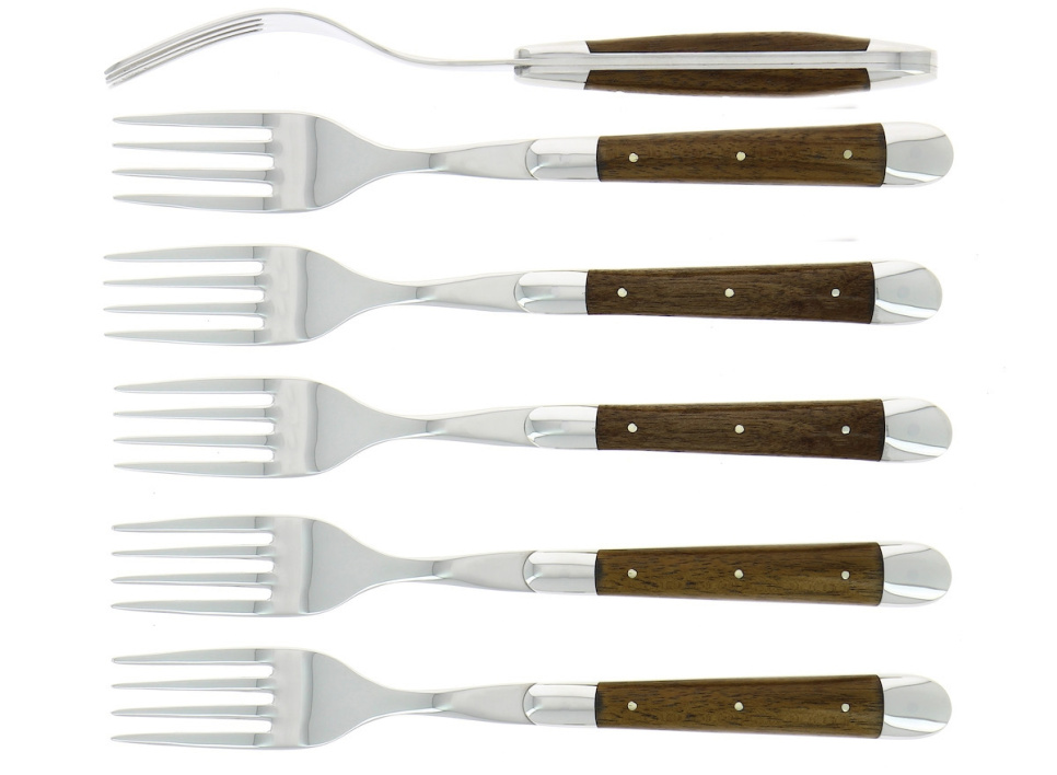 Six fourchettes, manche en noyer, poli, Tradition - Forge de Laguiole dans le groupe Arts de la table / Couverts / Fourchettes l\'adresse The Kitchen Lab (1446-32935)