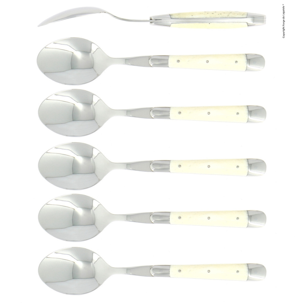 Six cuillères, manche en os, poli, Tradition - Forge de Laguiole dans le groupe Arts de la table / Couverts / Cuillères l\'adresse The Kitchen Lab (1446-32936)