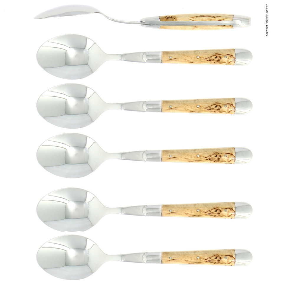 Six cuillères, manche en bouleau, poli, Tradition - Forge de Laguiole dans le groupe Arts de la table / Couverts / Cuillères l\'adresse The Kitchen Lab (1446-32937)