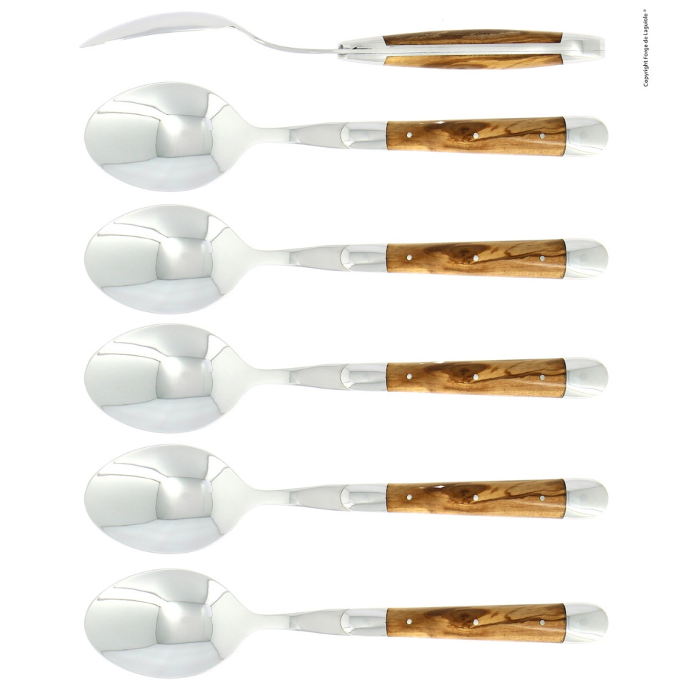 Six cuillères, manche en bois d\'olivier, poli, Tradition - Forge de Laguiole dans le groupe Arts de la table / Couverts / Cuillères l\'adresse The Kitchen Lab (1446-32942)