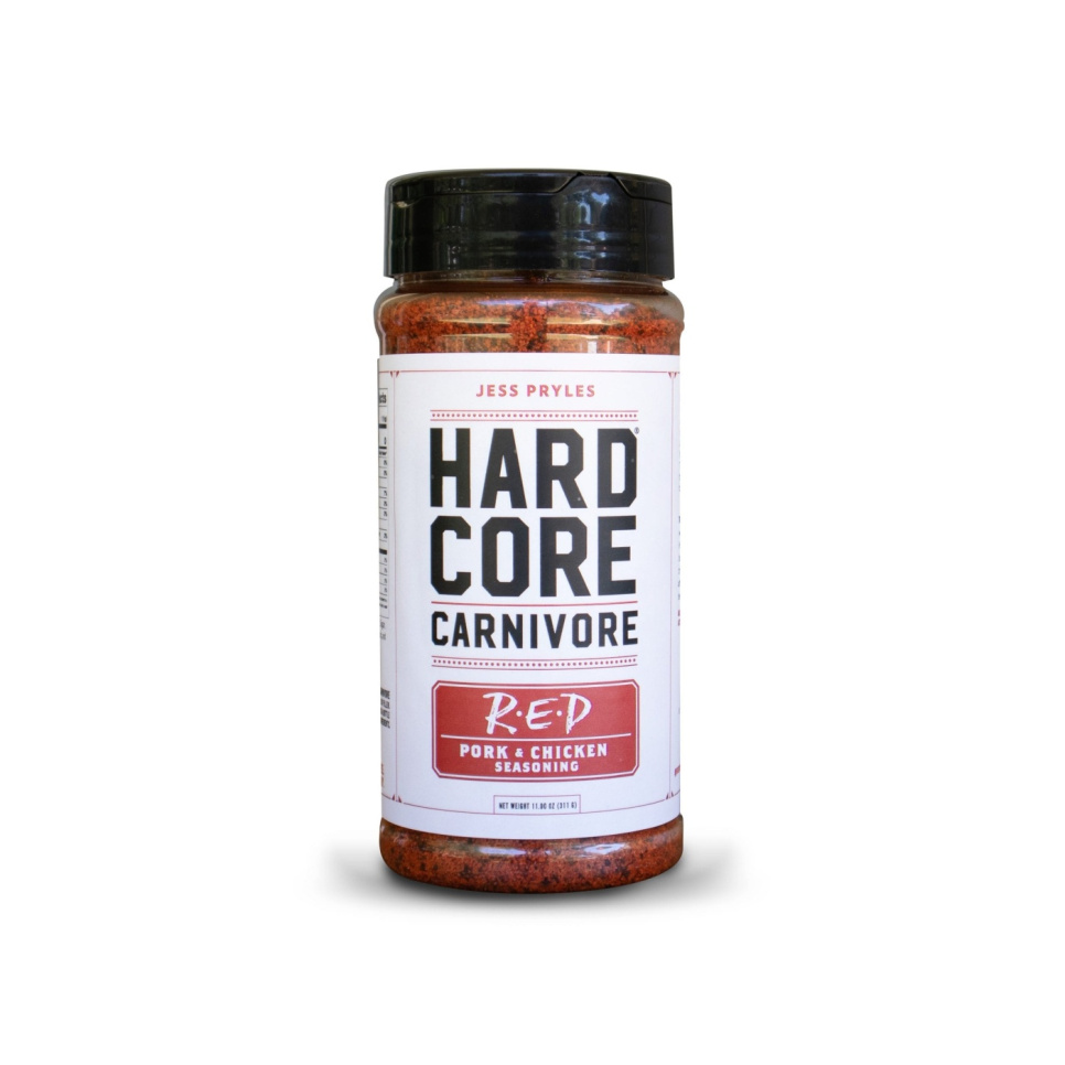 Hardcore Carnivore Red, frottement pour porc/poulet/BBQ, 312 g - Jess Pryles dans le groupe Barbecues, plaques de cuisson et Fours / Autres accessoires pour barbecue / Autres accessoires pour barbecue l\'adresse The Kitchen Lab (1451-23521)