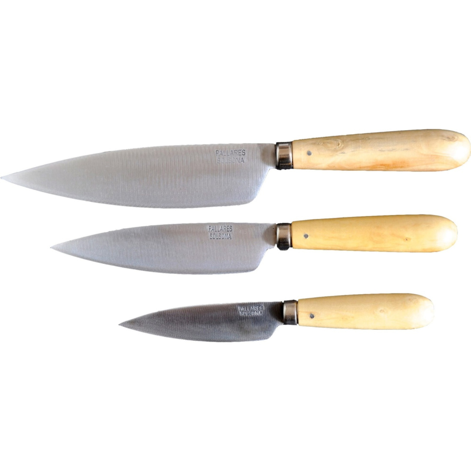 Couteaux de cuisine, acier carbone, set de 3, étui tissu noir - Pallarès dans le groupe Cuisine / Couteaux de cuisine / Set de couteaux l\'adresse The Kitchen Lab (1451-25215)