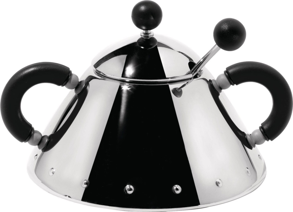 Sucrier avec cuillère, acier/noir - Alessi dans le groupe Arts de la table / Assiettes, Bols et Plats / Bols l\'adresse The Kitchen Lab (1466-12132)