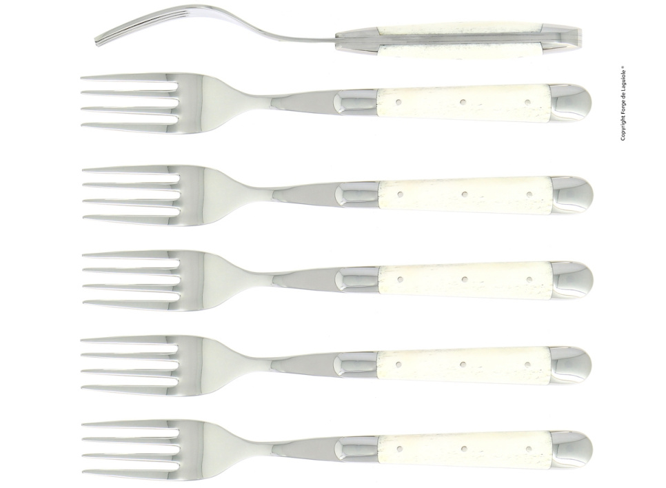 Six fourchettes, manche en os, poli, Tradition - Forge de Laguiole dans le groupe Arts de la table / Couverts / Fourchettes l\'adresse The Kitchen Lab (1466-22184)