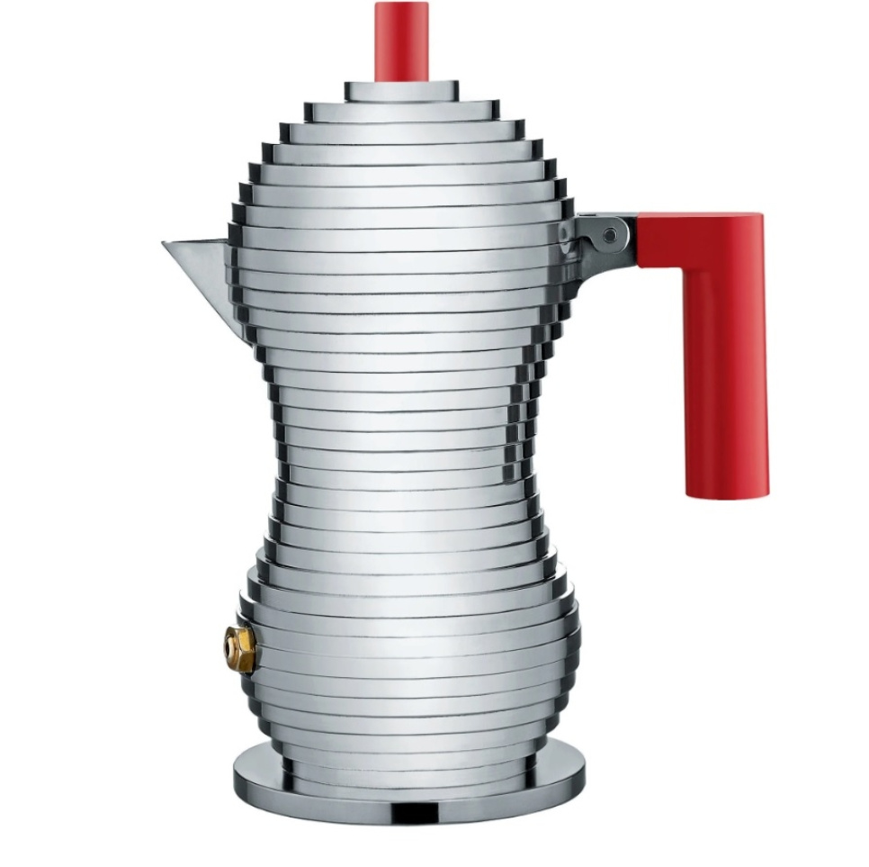 Moka, Aluminium/Red Small, 7 cl - Alessi dans le groupe Thé et café / Café moulu / Machine à café l\'adresse The Kitchen Lab (1466-29586)
