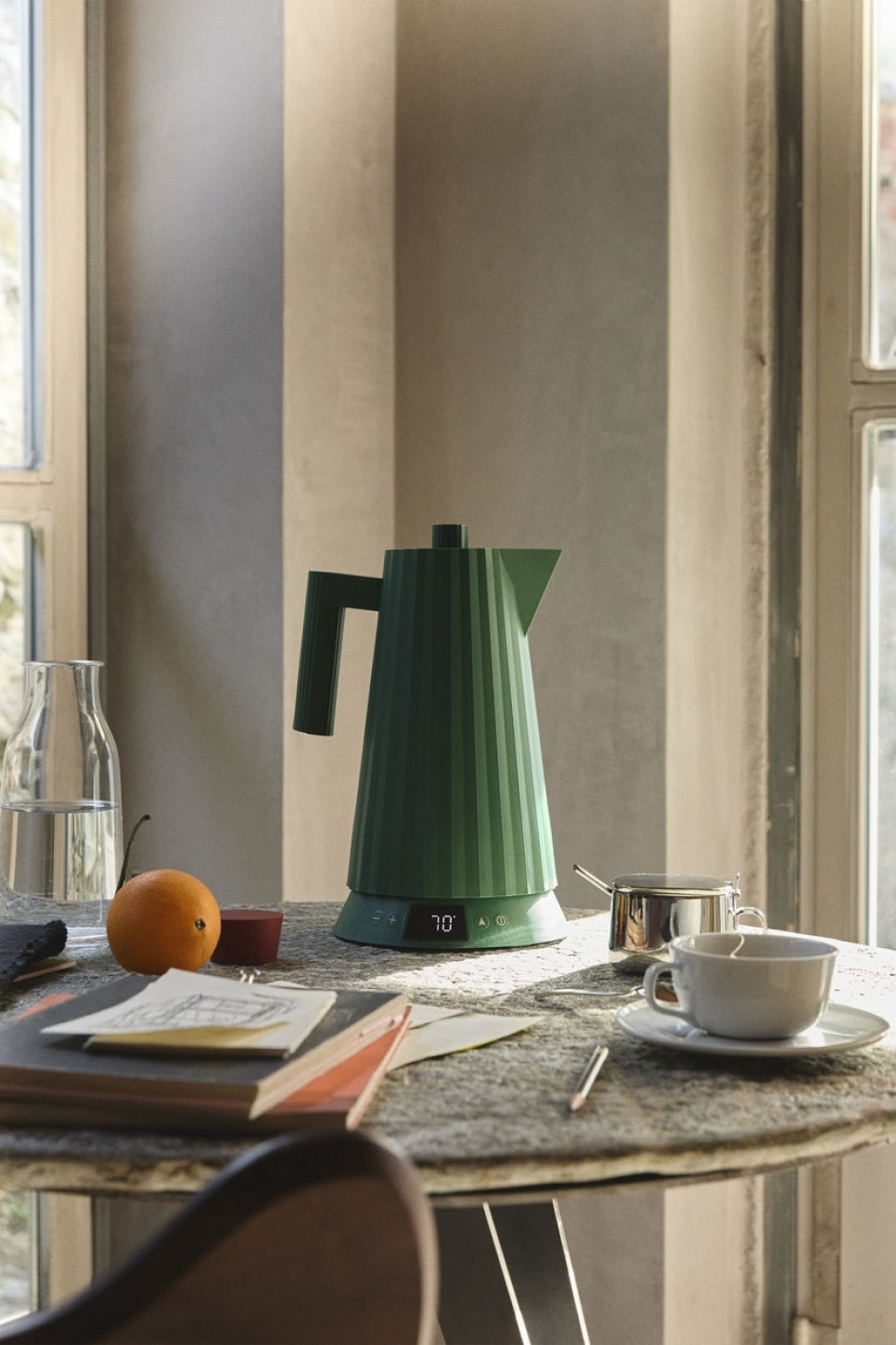 Bouilloire avec contrôle de la température, Plissé, Vert - Alessi