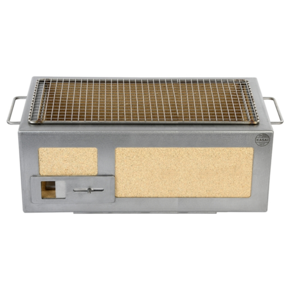 Gril de table/conro-gril avec cadre en acier inoxydable, moyennement long 54 x 26,5 cm - Kasai