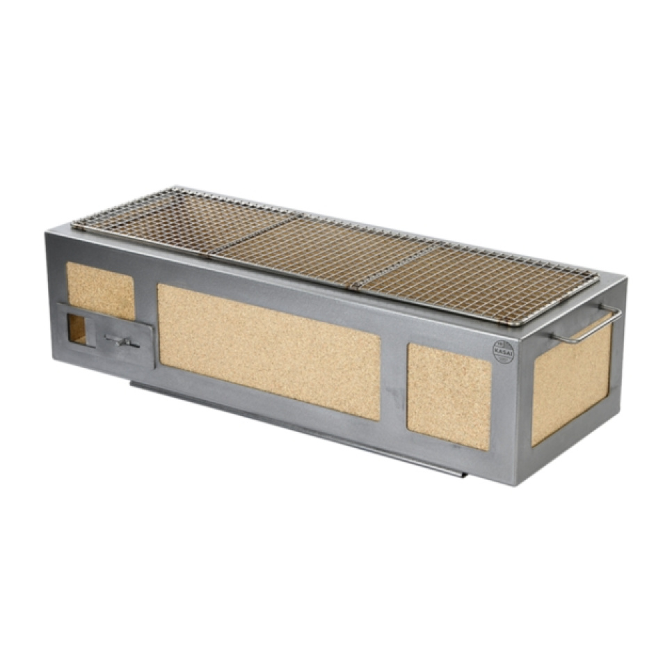 Gril de table/conro-gril avec cadre en acier inoxydable, Long 70 x 26 cm - Kasai