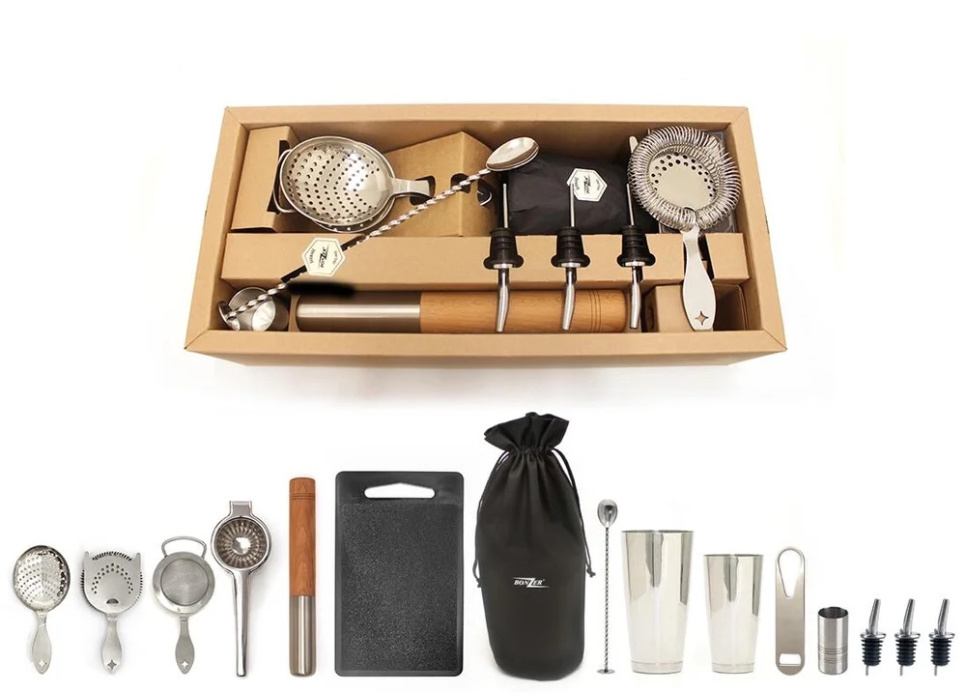 Kit de cocktail Elite, outils de bar 15 pièces - Bonzer dans le groupe Cocktails et Vin / Équipement à cocktail / Le coffret à cocktail l\'adresse The Kitchen Lab (1611-15738)