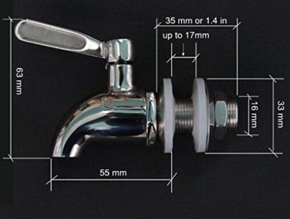 Robinet en inox, 16 mm