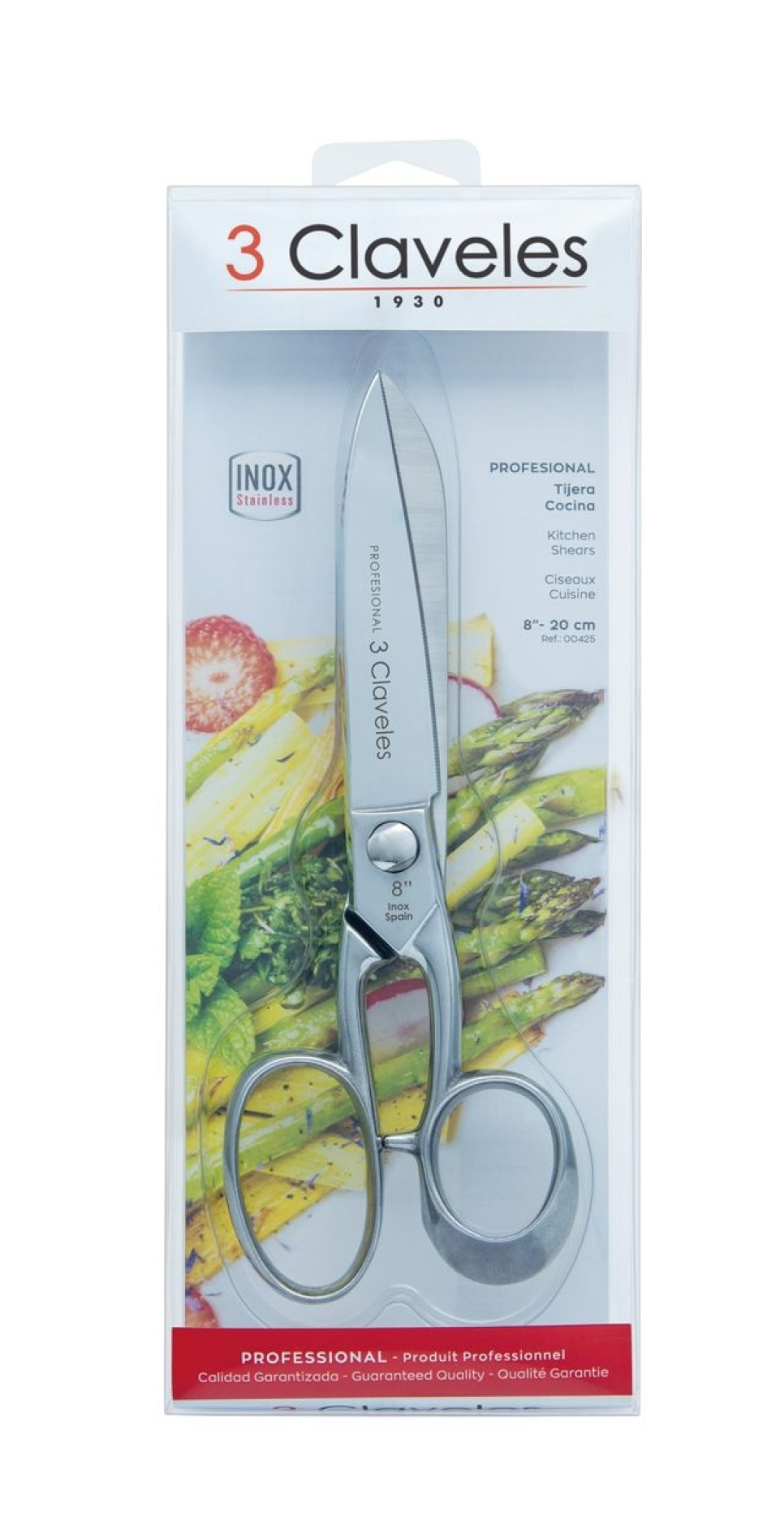Ciseaux de cuisine en acier inoxydable, Professional - 3 Claveles - 20 cm