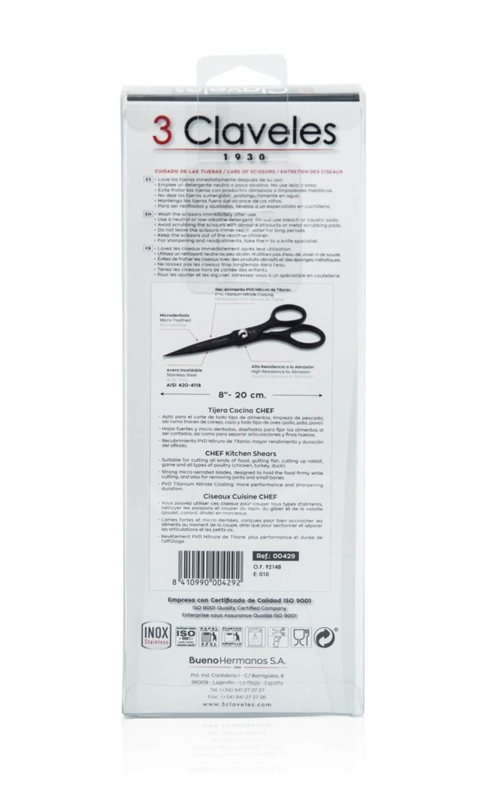 Ciseaux de cuisine 20 cm, Chef, noir - 3 Claveles