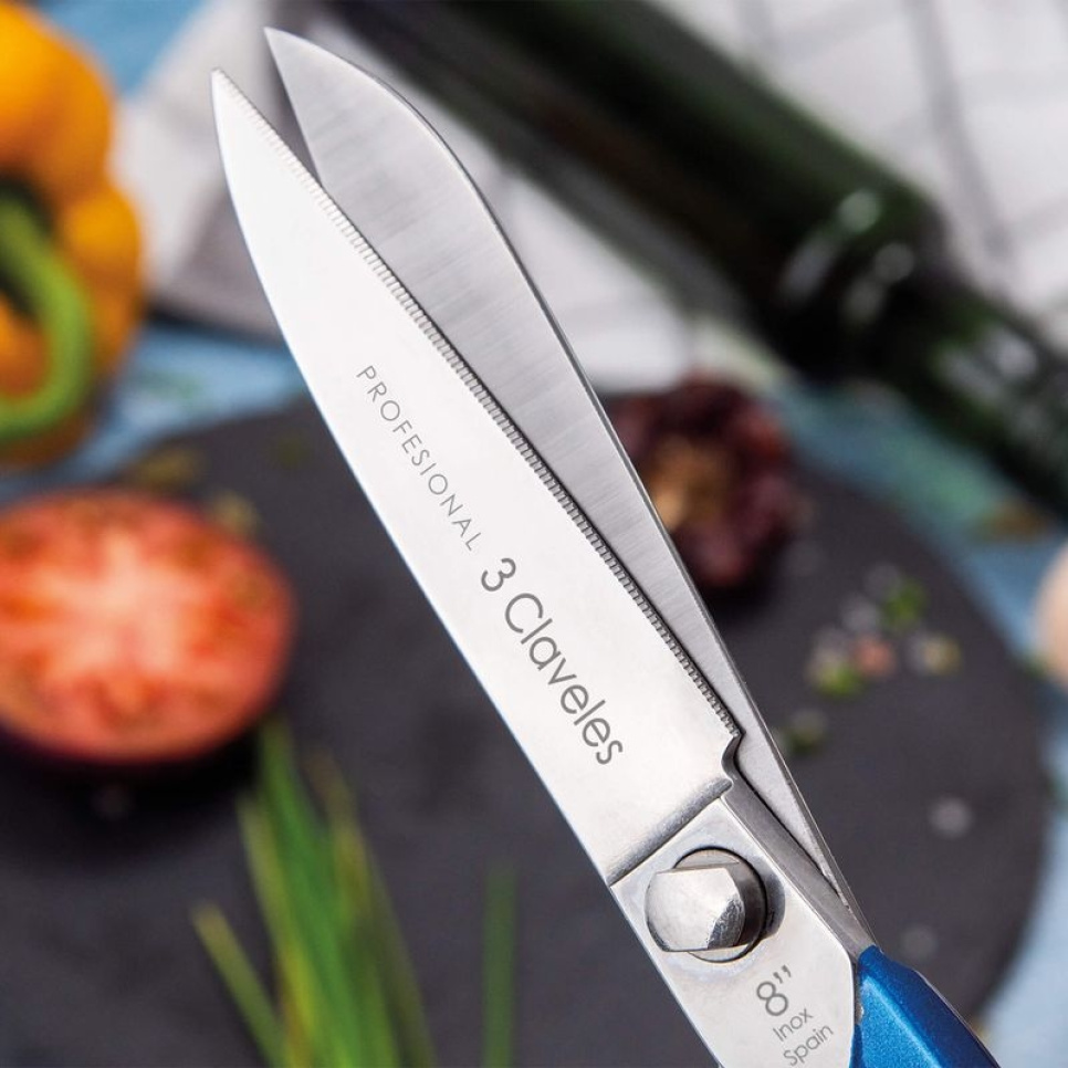 Ciseaux de cuisine professionnels en inox, Bleu - 3 Claveles