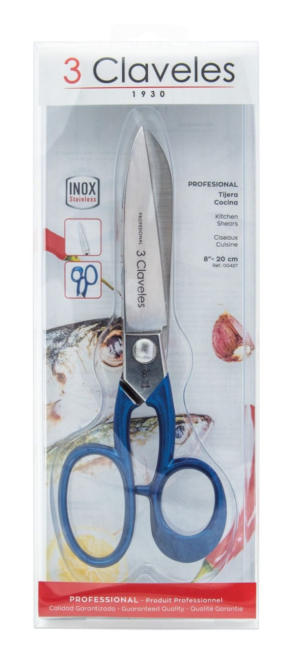Ciseaux de cuisine professionnels en inox, Bleu - 3 Claveles
