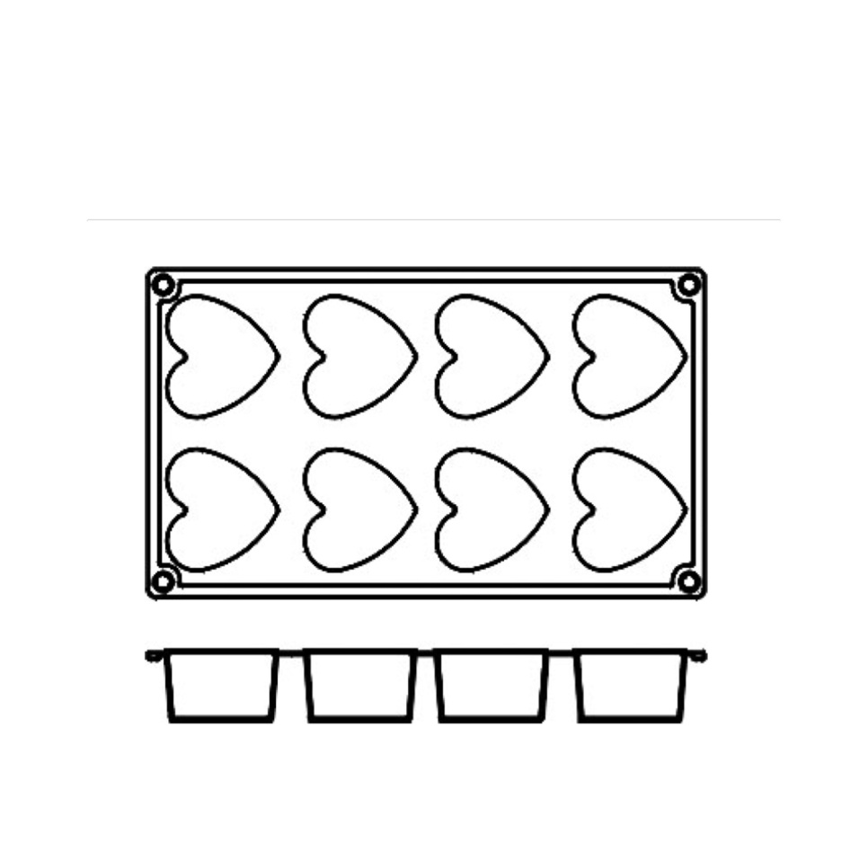 Moule à pâtisserie en silicone, cœur, 8 pcs - Pavoni