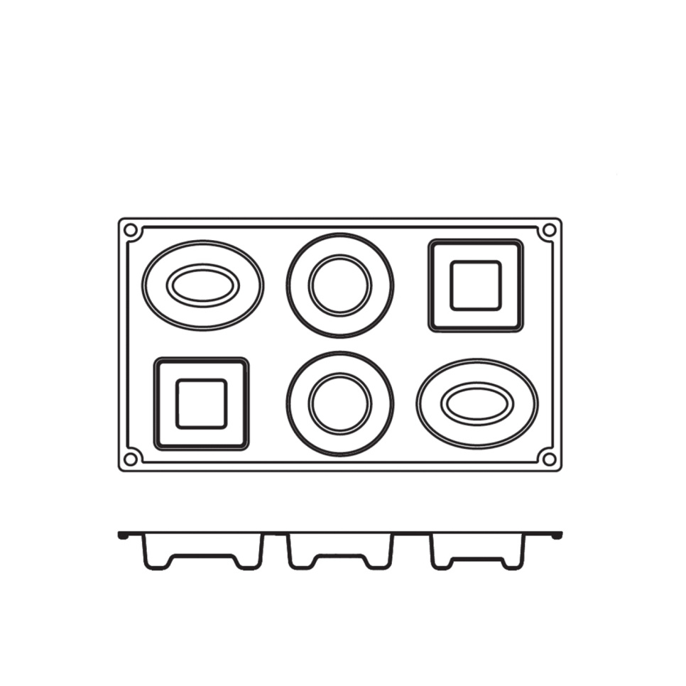 Moule à pâtisserie en silicone, rond, ovale, carré, 6 pcs - Pavoni