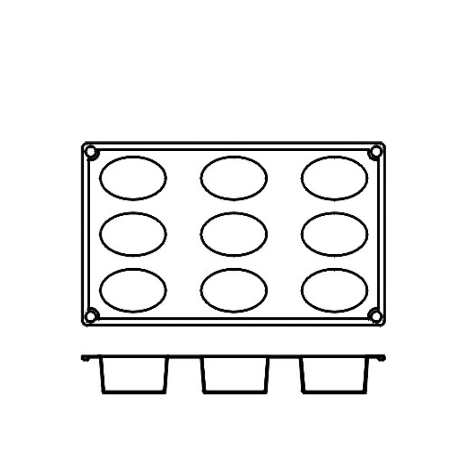 Moule à pâtisserie en silicone, ovale, 9 pcs - Pavoni