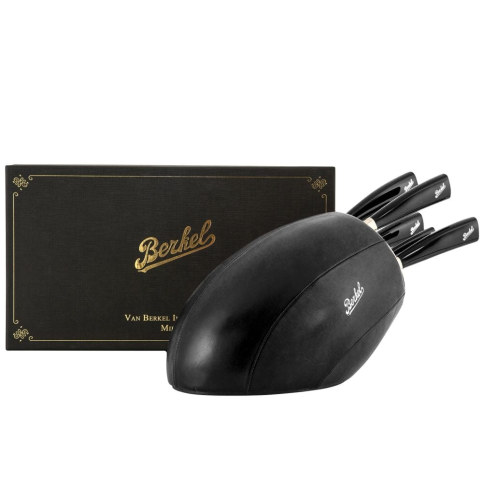 Bloc à couteaux en cuir avec cinq couteaux, Elegance Black - Berkel