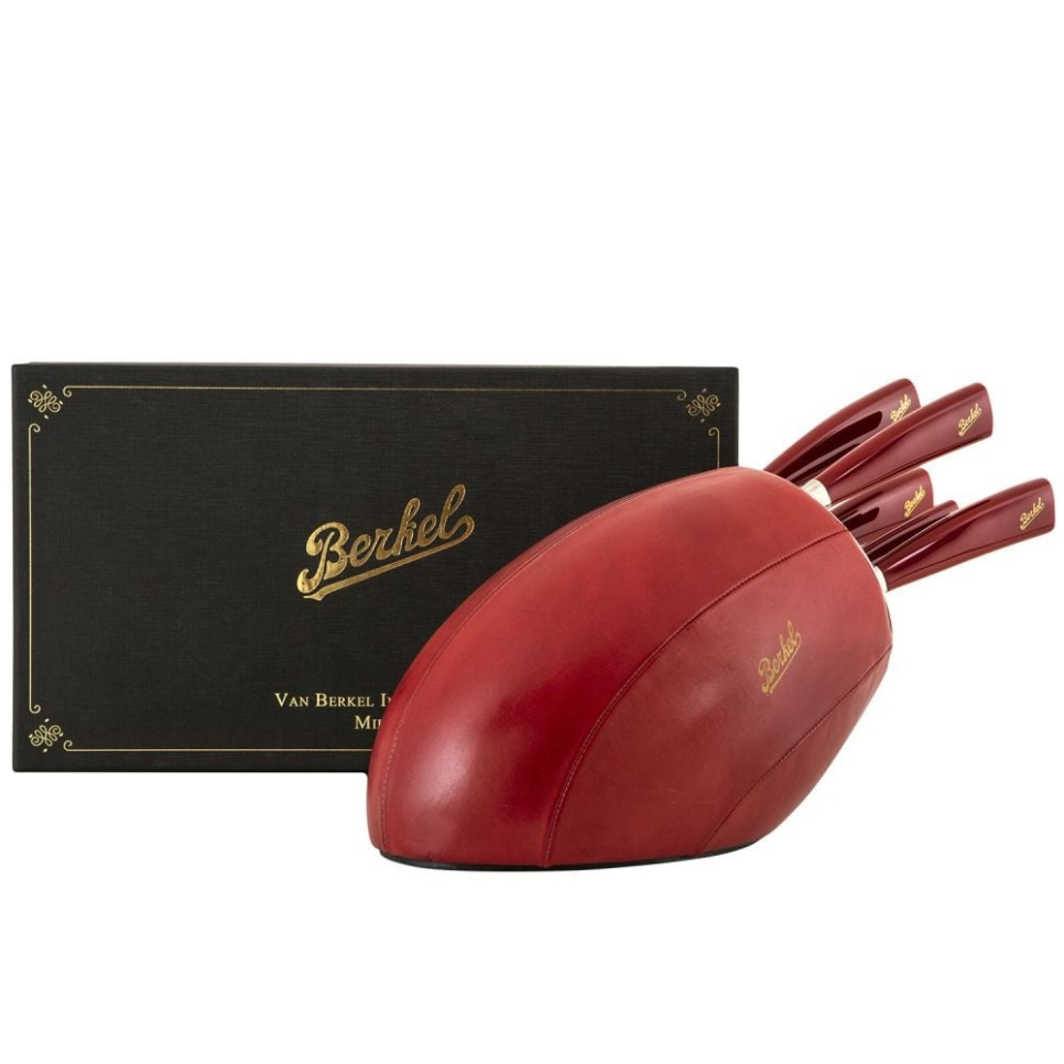 Bloc à couteaux en cuir avec cinq couteaux, Elegance Red - Berkel