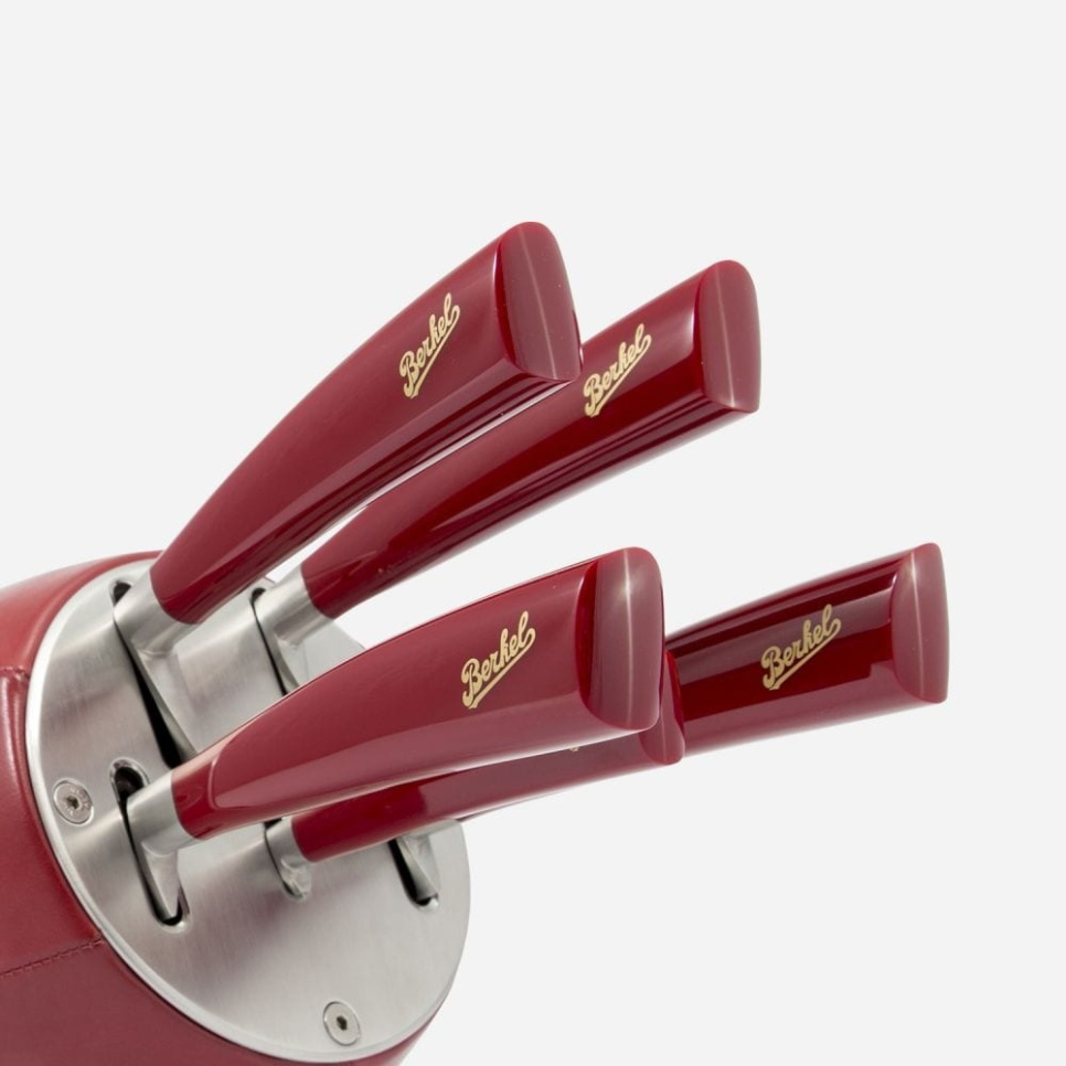 Bloc à couteaux en cuir avec cinq couteaux, Elegance Red - Berkel
