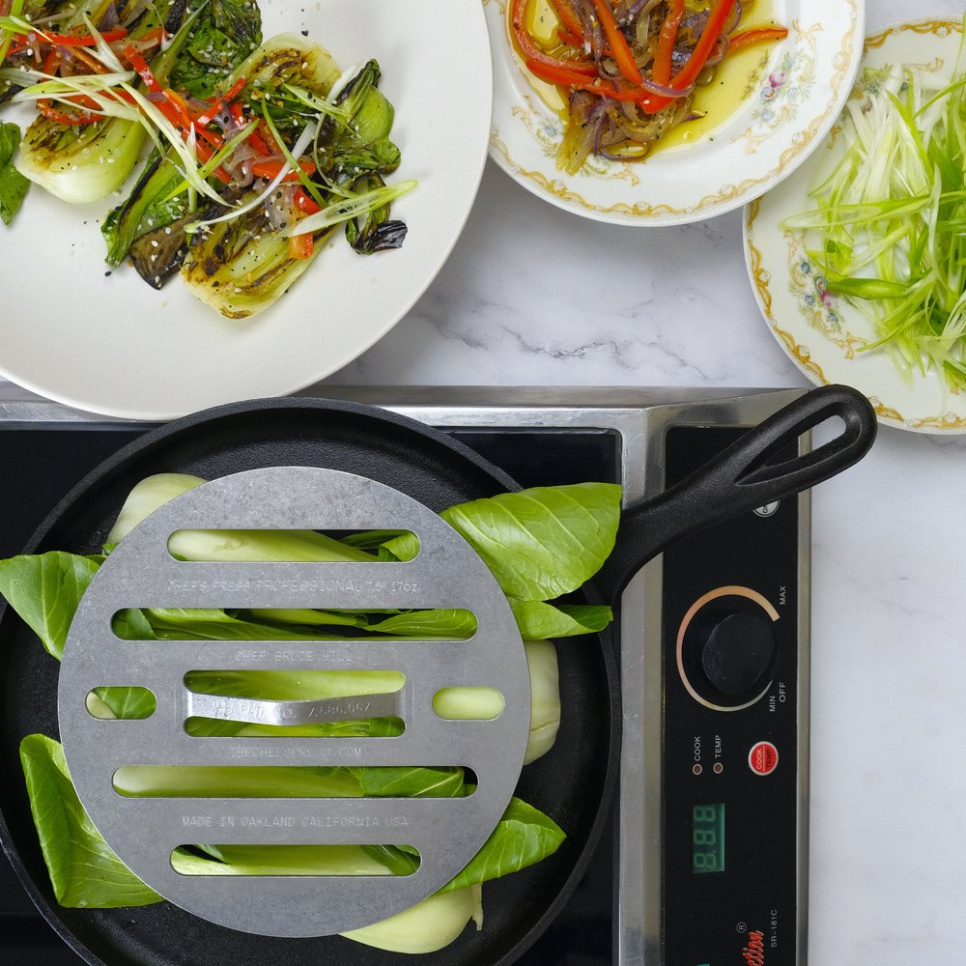 The Chef\'s Press, presse à steak ronde - Bruce Hill - 16 oz (Précommande : expédition semaine 25)