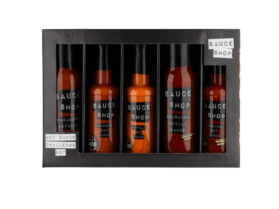 Hot Sauce Challenge, Set med Fem Chilisåser - Sauce Shop dans le groupe Cuisine / Autour du monde l\'adresse The Kitchen Lab (2070-26812)